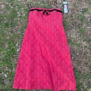 Red Strapless Dress with Black Trim